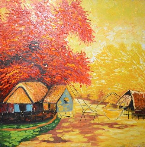 Tranh Sơn Dầu Nhà Bên Sông